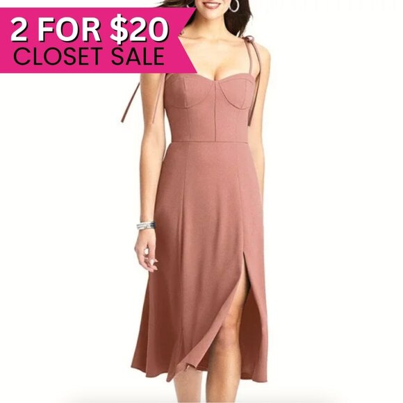 Dessy Collection Blush Pink Bustier Fit‎ and Flare Formal Midi Dress Size 12 - Picture 1 of 14